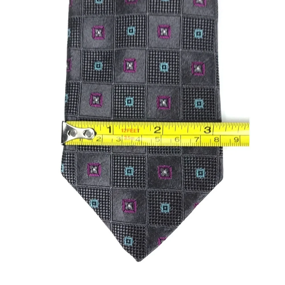 Robert Talbott Men's Tie 100% Silk Gray Blue Purple Foulard Elegant Necktie 60